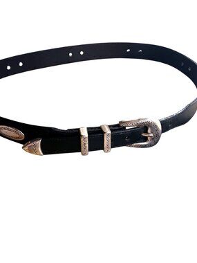 sz 38 Vintage Cowboy Belt Black Leather WesternBuckle & Conchos Brighton 90s